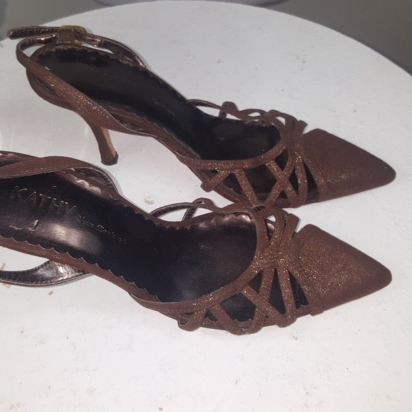 Kathy Van Zeeland Vintage Y2K Suede Leather Brown Pointed Toe Heels with GLITTER - Picture 3 of 8